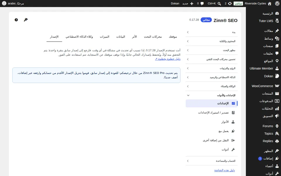 علامة تبويب الإصدار