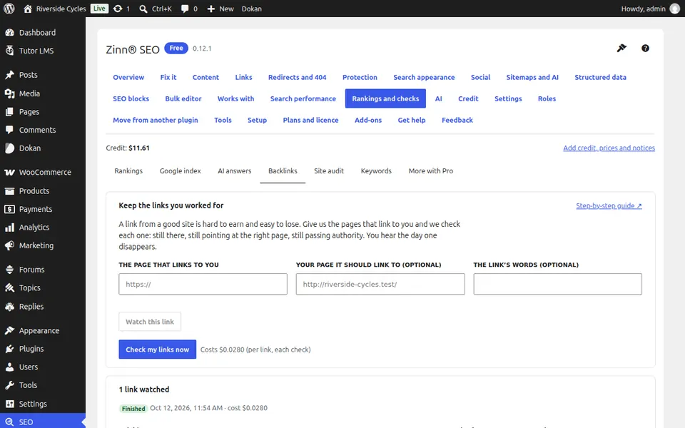 Abra a aba Backlinks