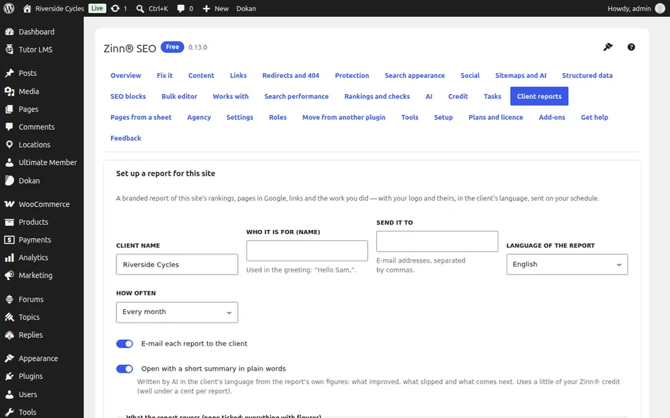Abrir relatórios do cliente