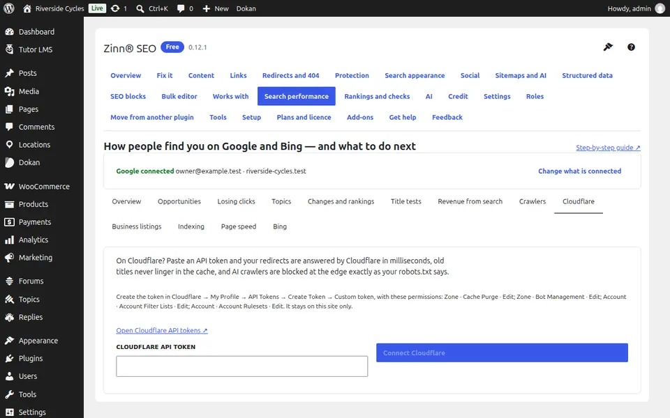 Abra a aba do Cloudflare