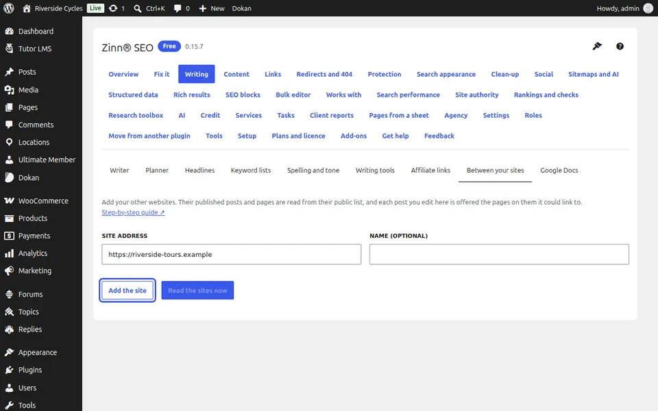 Adicione seus sites