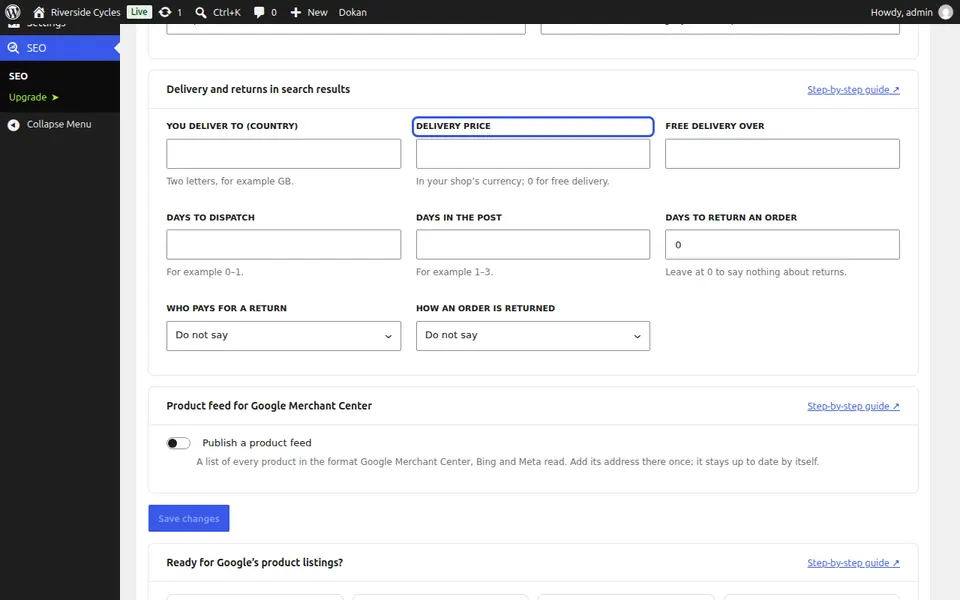 Configurar entrega