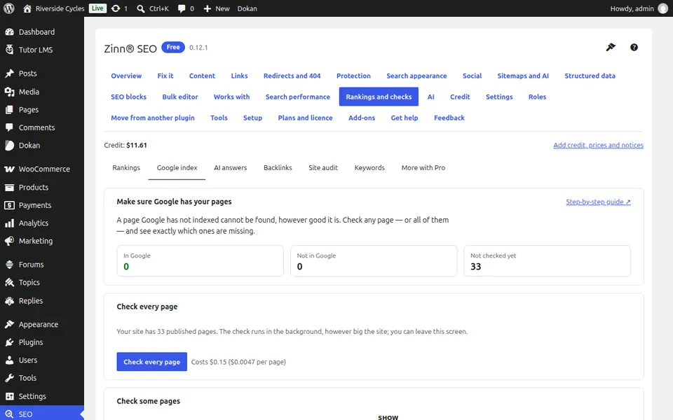 Abra a guia de índice do Google