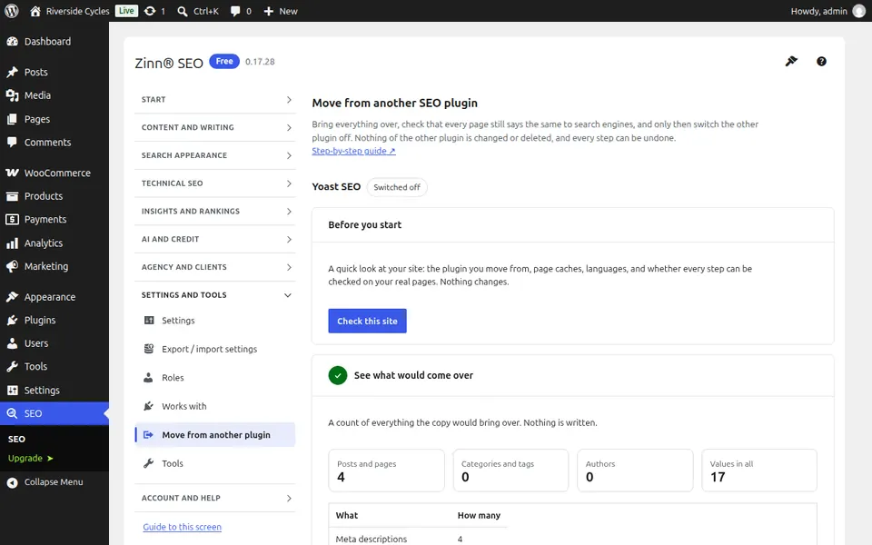 Abrir Mover de outro plugin de SEO