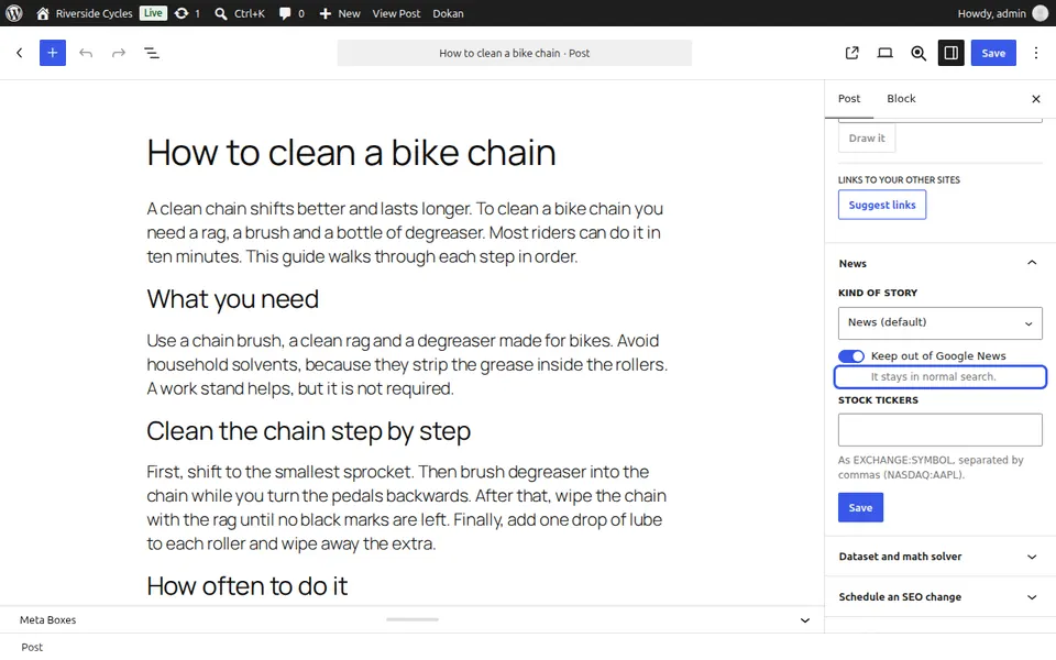 Manter uma matéria fora do Google News