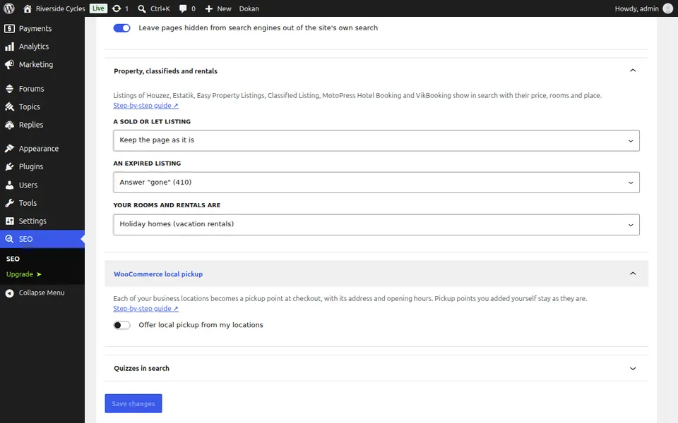 Abrir as configurações da listagem