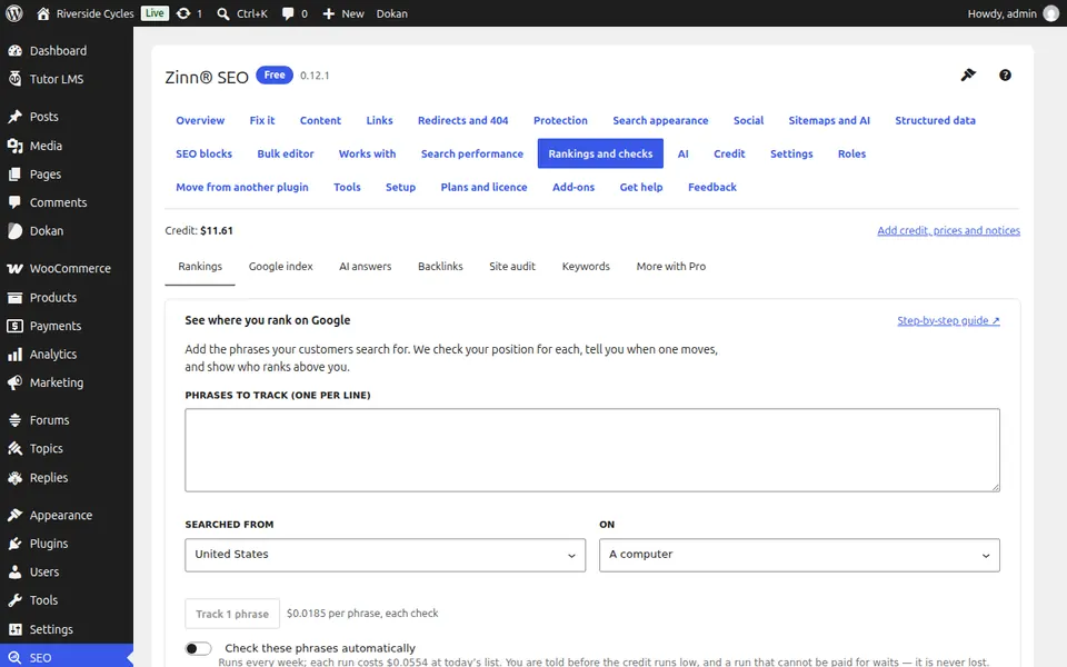 Abrir classificações e verificações