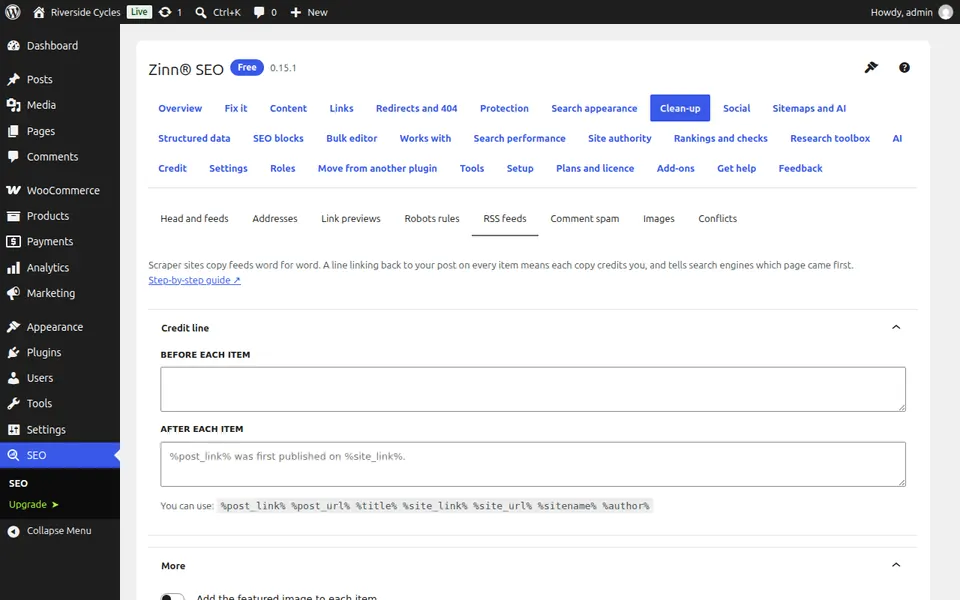 Abrir as configurações do feed
