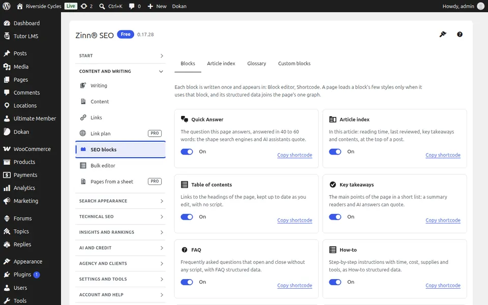 SEO ブロックを開く