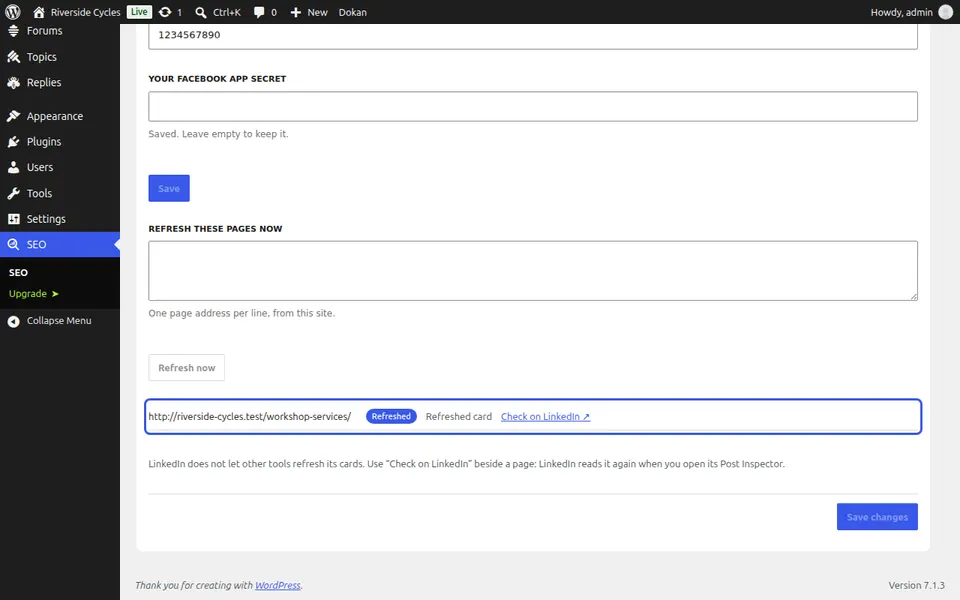 Verifique o resultado e o LinkedIn