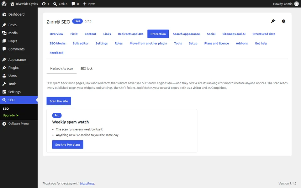 Obrazovka Ochrana se skenem napadeného webu